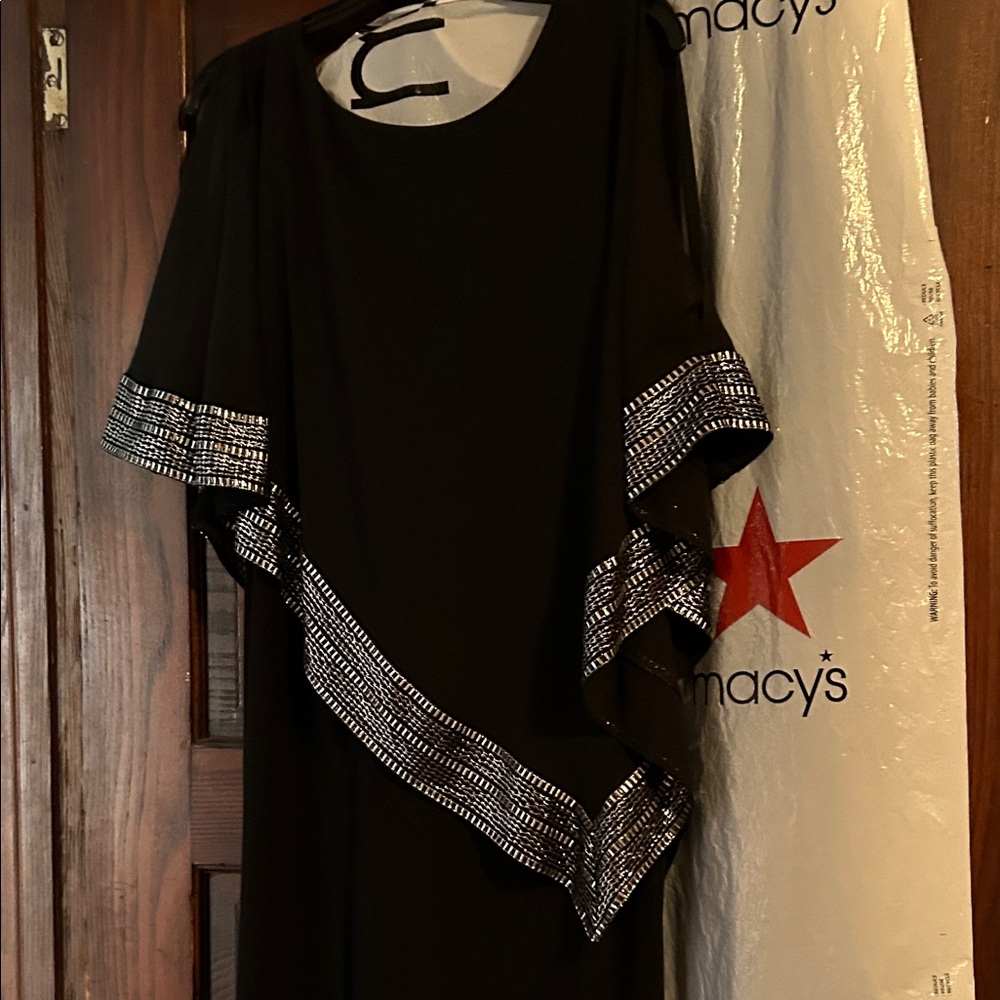 SLNY Elegant Black Pant suit one piece with White Accents